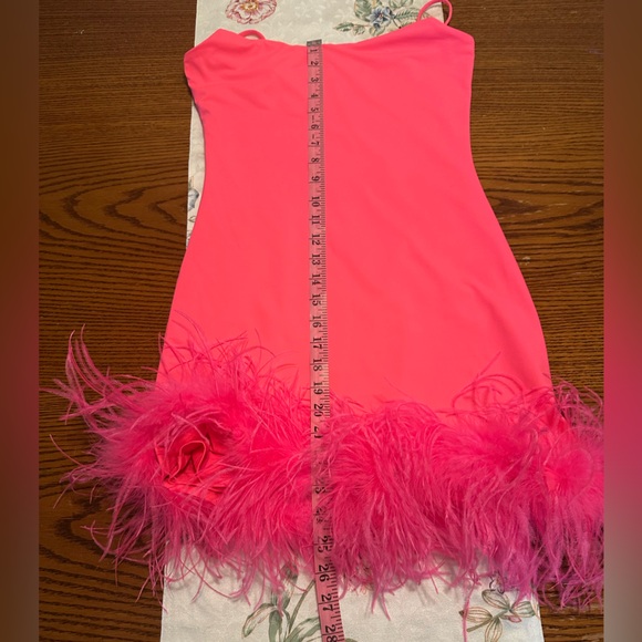 White Fox Boutique Hot Pink Feather Hem Mini Dress - Picture 10 of 10